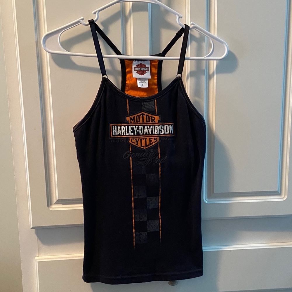 Harley-Davidson Black & Orange Racerback Tank Top